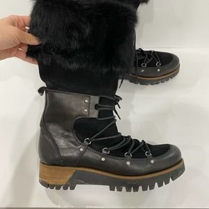 Black Fur-Trimmed Women's Boots